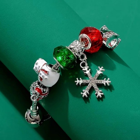 Christmas Charm Bracelet Barrel Charms Multi Color Dangle Glittering Snowflake - Picture 6 of 16